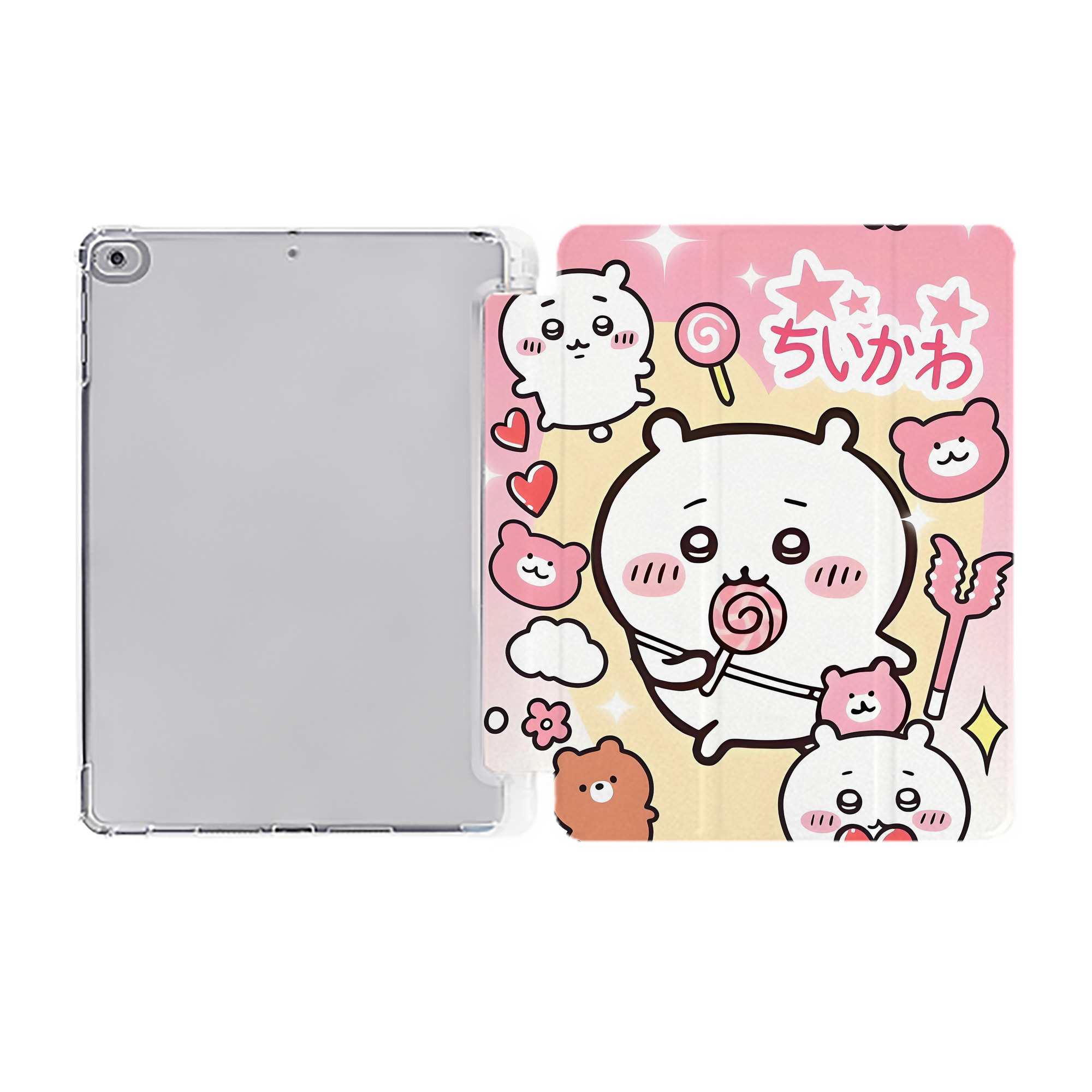 （画像用） ちいかわ Chii-kawa IPad ケース ペン収納付き 三つ折りスタンド PUレザー×シリコン 対応機種9.5/10.5/10.9インチ